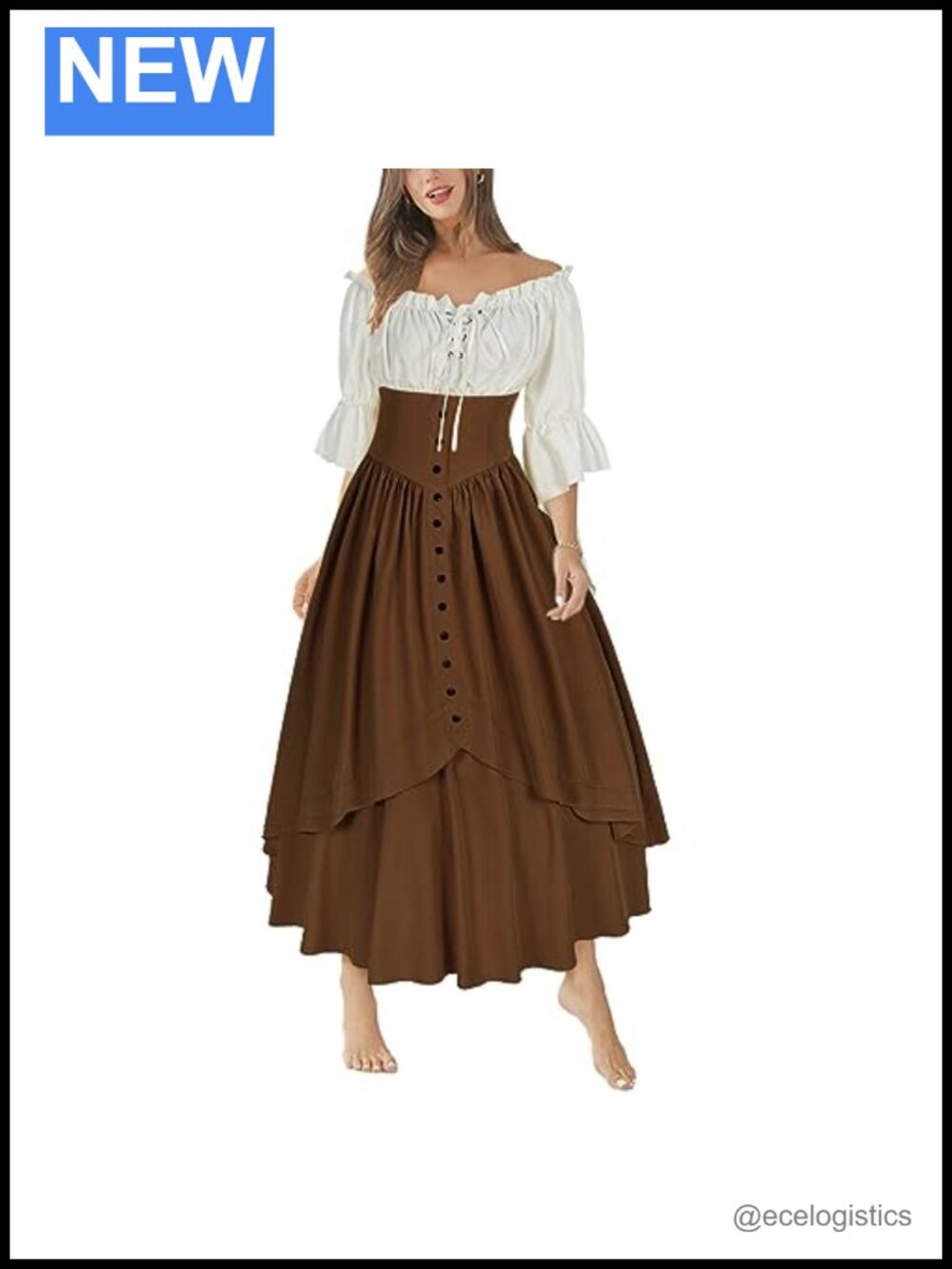 Medieval Renaissance Costume 2 Piece Off Shoulder Top & High Waisted Skirt Set
